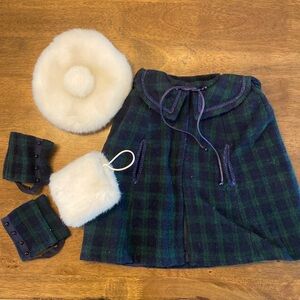 American Girl Samantha Plaid Cape & Gaiters with Elegant Hat & Muff